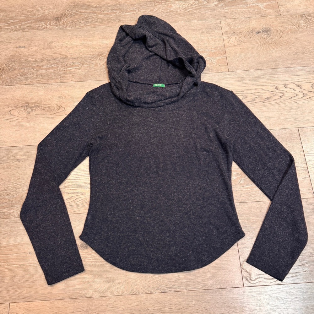 United‎ Colors of Benetton Size Small Wool Charcoal Heather Cowl Neck Hoodie Top